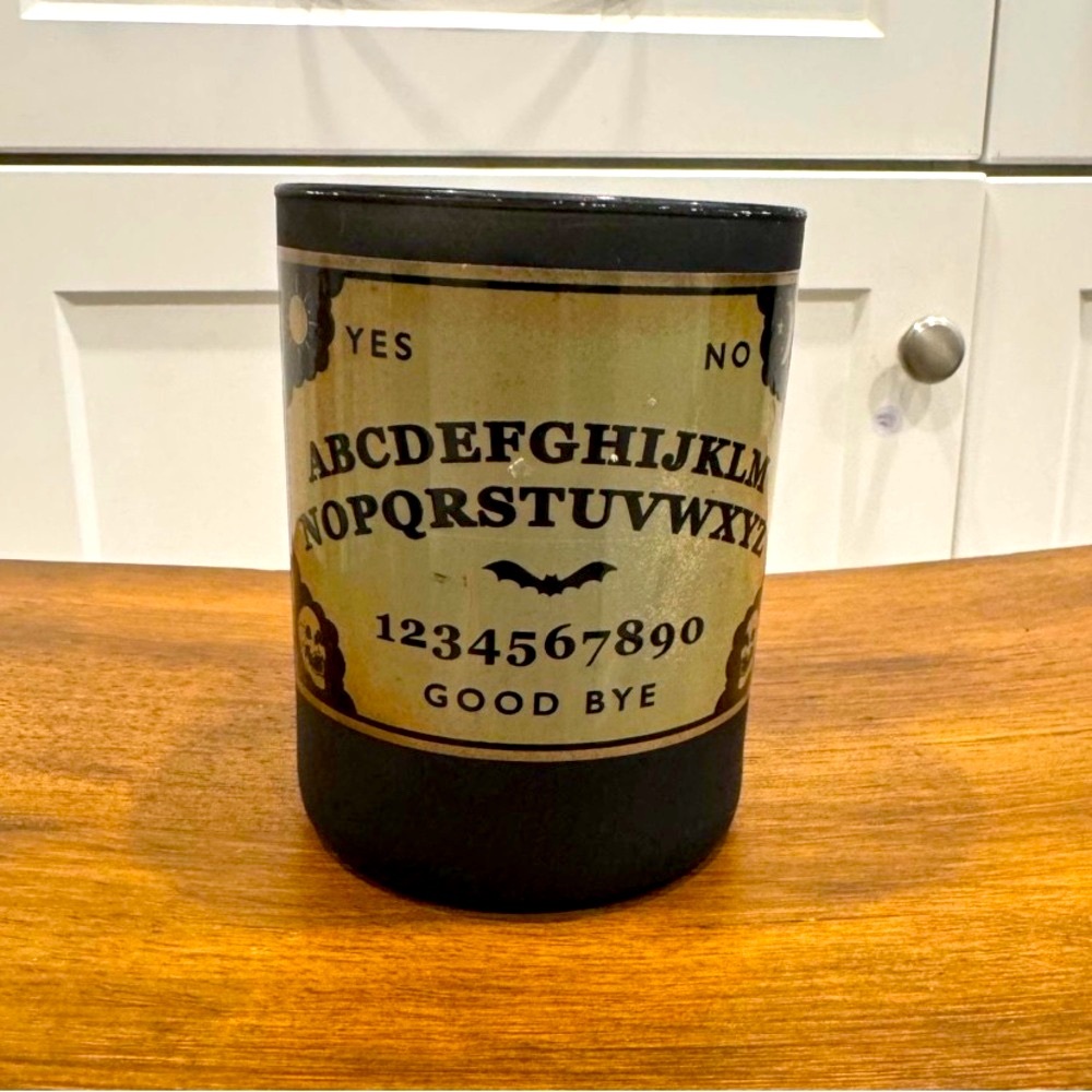Mystical Ouija Board  Black Glass Candle Holder